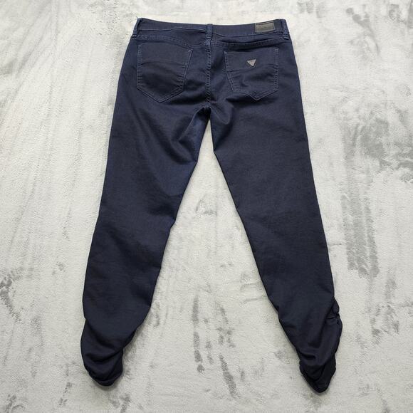 Guess Jeans Womens 28 Blue Dark Wash Low Rise Crop Ruched Hem Stretch Denim - Picture 3 of 16